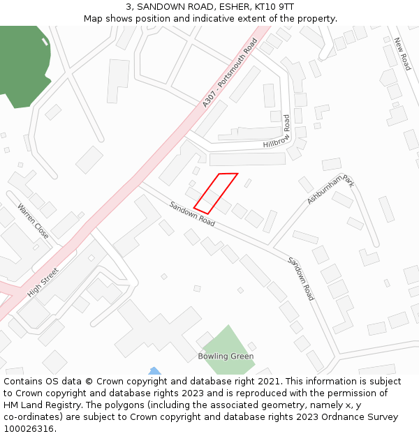 3, SANDOWN ROAD, ESHER, KT10 9TT: Location map and indicative extent of plot