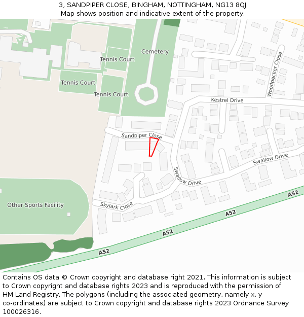 3, SANDPIPER CLOSE, BINGHAM, NOTTINGHAM, NG13 8QJ: Location map and indicative extent of plot