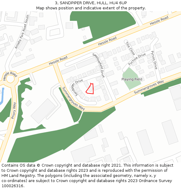 3, SANDPIPER DRIVE, HULL, HU4 6UP: Location map and indicative extent of plot