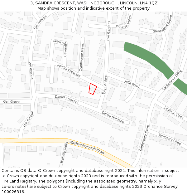 3, SANDRA CRESCENT, WASHINGBOROUGH, LINCOLN, LN4 1QZ: Location map and indicative extent of plot