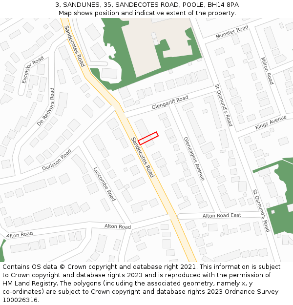 3, SANDUNES, 35, SANDECOTES ROAD, POOLE, BH14 8PA: Location map and indicative extent of plot