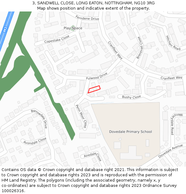 3, SANDWELL CLOSE, LONG EATON, NOTTINGHAM, NG10 3RG: Location map and indicative extent of plot