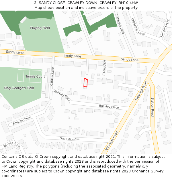 3, SANDY CLOSE, CRAWLEY DOWN, CRAWLEY, RH10 4HW: Location map and indicative extent of plot