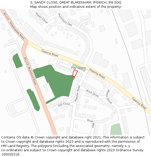 3, SANDY CLOSE, GREAT BLAKENHAM, IPSWICH, IP6 0GQ: Location map and indicative extent of plot