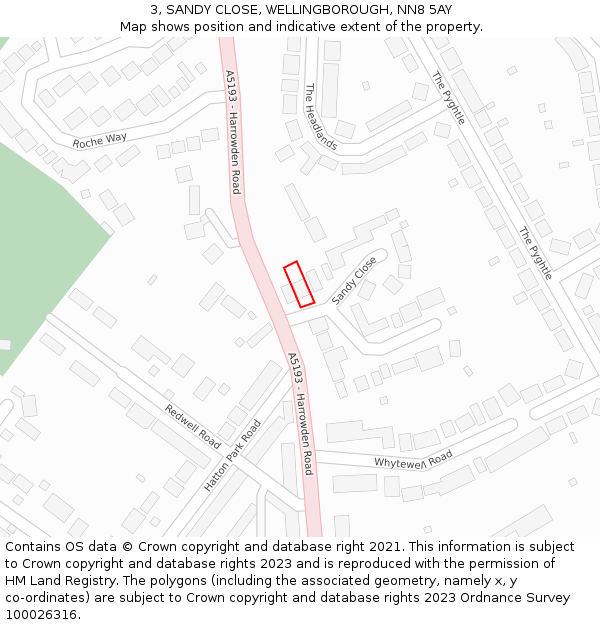 3, SANDY CLOSE, WELLINGBOROUGH, NN8 5AY: Location map and indicative extent of plot