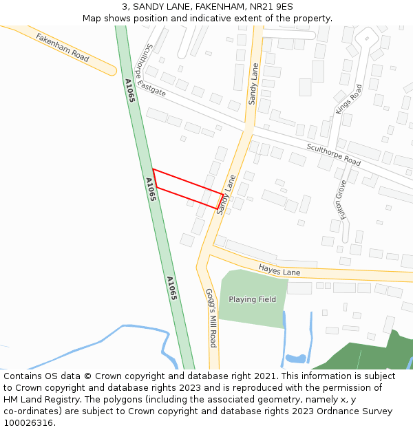 3, SANDY LANE, FAKENHAM, NR21 9ES: Location map and indicative extent of plot