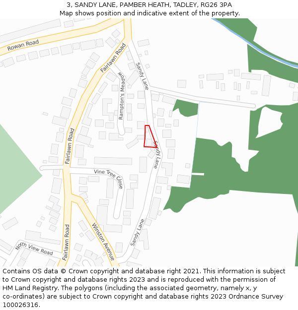 3, SANDY LANE, PAMBER HEATH, TADLEY, RG26 3PA: Location map and indicative extent of plot