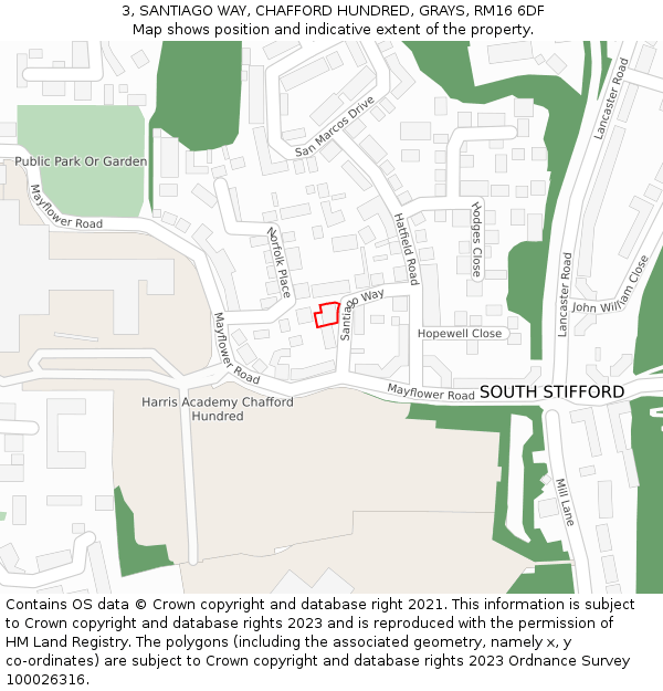 3, SANTIAGO WAY, CHAFFORD HUNDRED, GRAYS, RM16 6DF: Location map and indicative extent of plot