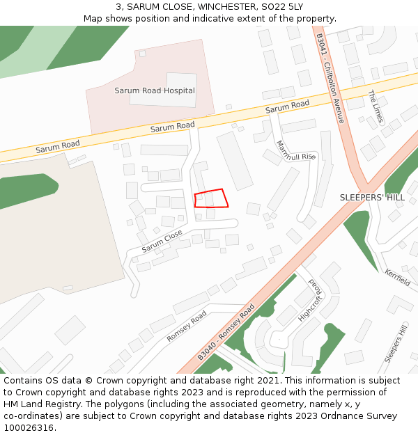 3, SARUM CLOSE, WINCHESTER, SO22 5LY: Location map and indicative extent of plot