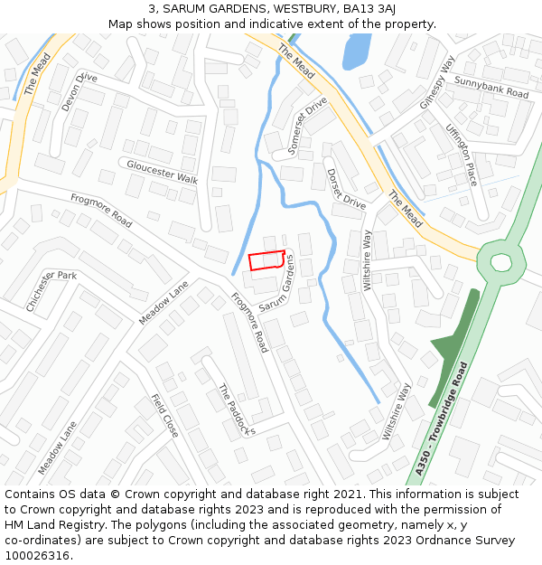 3, SARUM GARDENS, WESTBURY, BA13 3AJ: Location map and indicative extent of plot