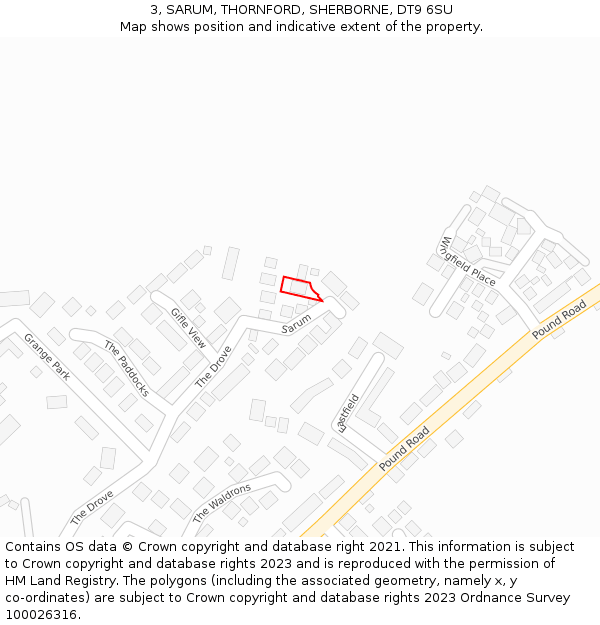 3, SARUM, THORNFORD, SHERBORNE, DT9 6SU: Location map and indicative extent of plot