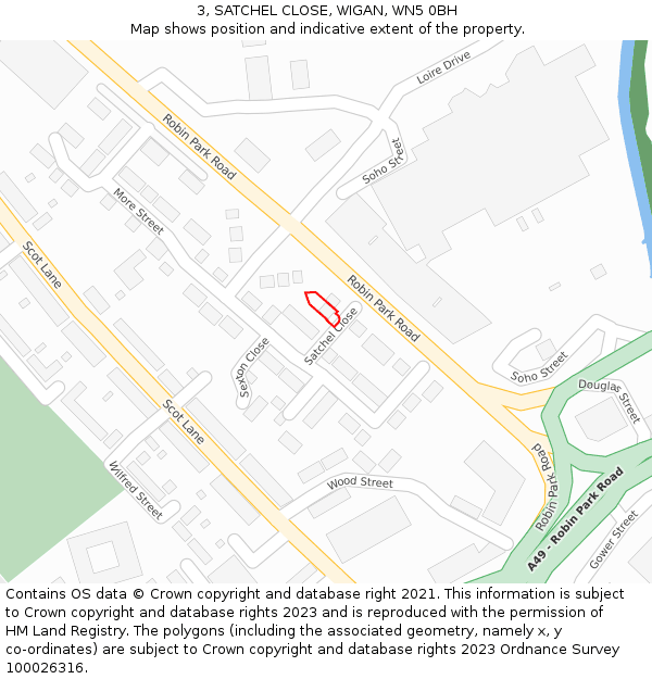 3, SATCHEL CLOSE, WIGAN, WN5 0BH: Location map and indicative extent of plot