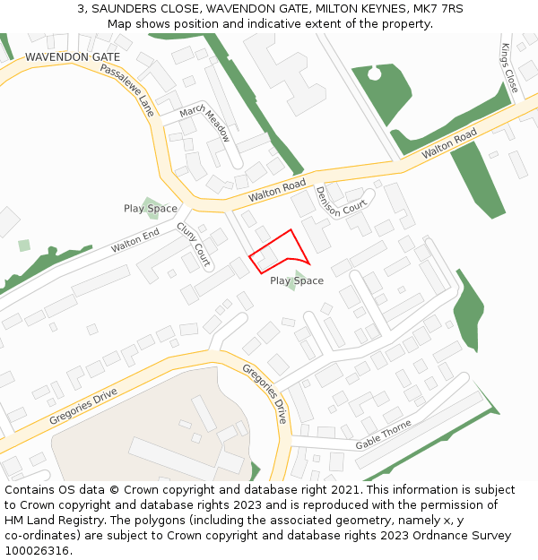 3, SAUNDERS CLOSE, WAVENDON GATE, MILTON KEYNES, MK7 7RS: Location map and indicative extent of plot