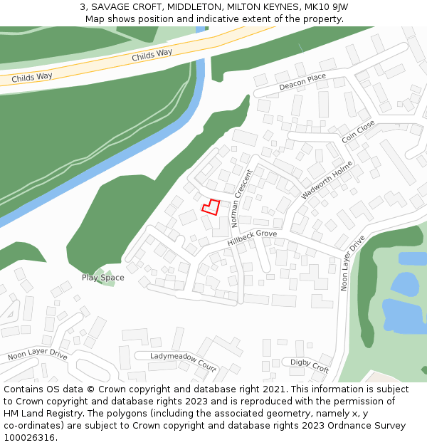 3, SAVAGE CROFT, MIDDLETON, MILTON KEYNES, MK10 9JW: Location map and indicative extent of plot