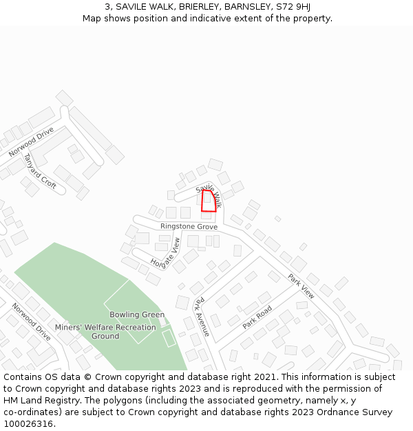 3, SAVILE WALK, BRIERLEY, BARNSLEY, S72 9HJ: Location map and indicative extent of plot