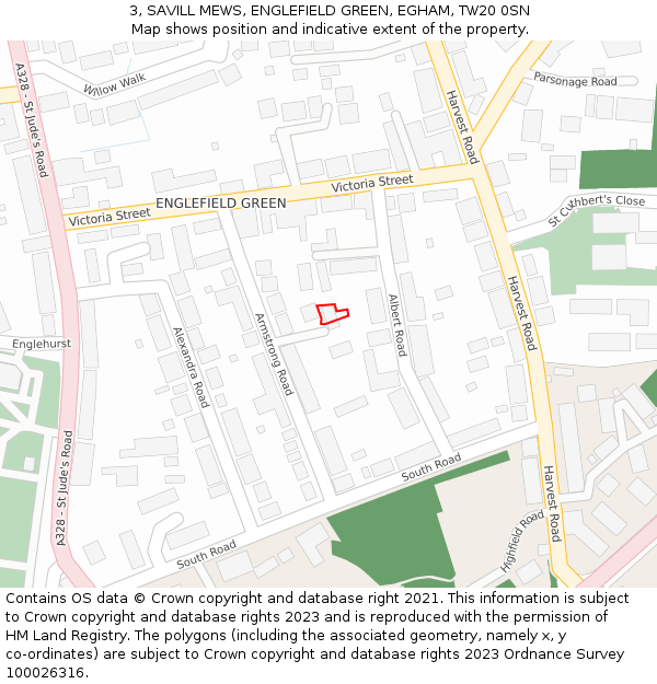 3, SAVILL MEWS, ENGLEFIELD GREEN, EGHAM, TW20 0SN: Location map and indicative extent of plot