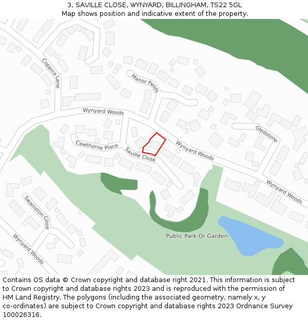 3, SAVILLE CLOSE, WYNYARD, BILLINGHAM, TS22 5GL: Location map and indicative extent of plot