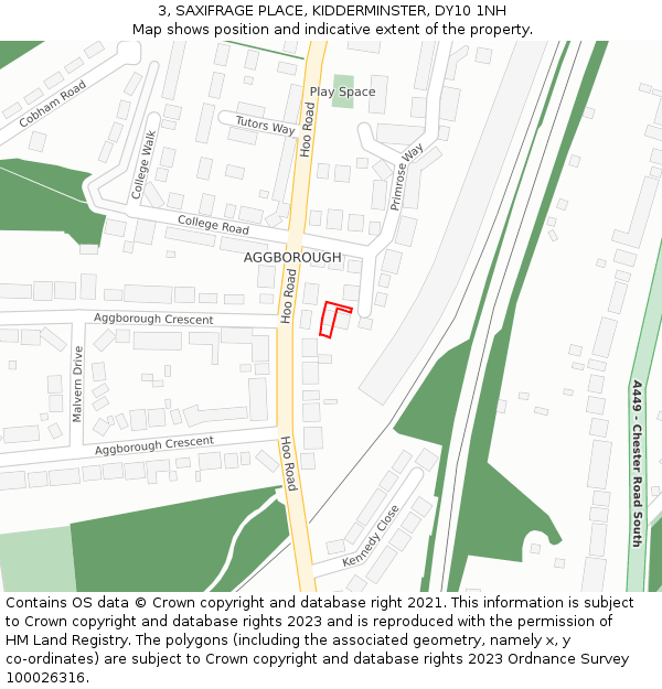 3, SAXIFRAGE PLACE, KIDDERMINSTER, DY10 1NH: Location map and indicative extent of plot