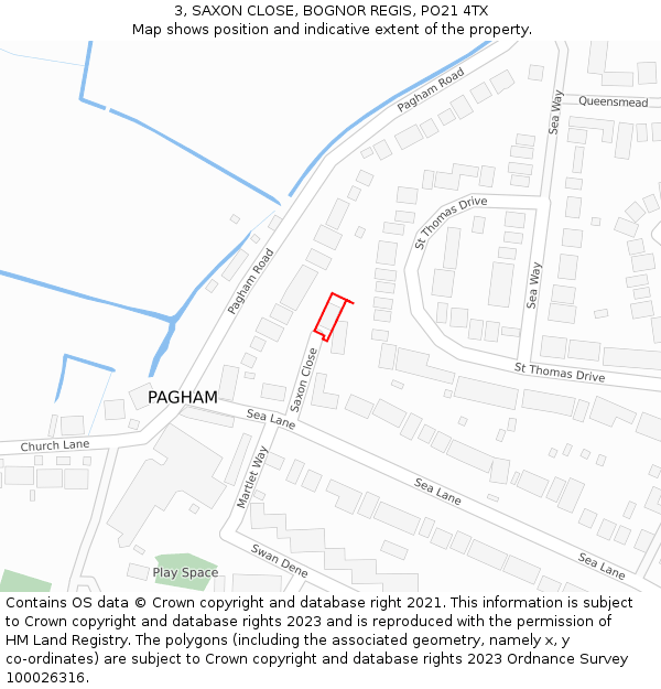 3, SAXON CLOSE, BOGNOR REGIS, PO21 4TX: Location map and indicative extent of plot