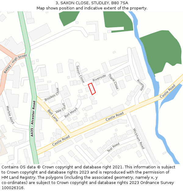 3, SAXON CLOSE, STUDLEY, B80 7SA: Location map and indicative extent of plot