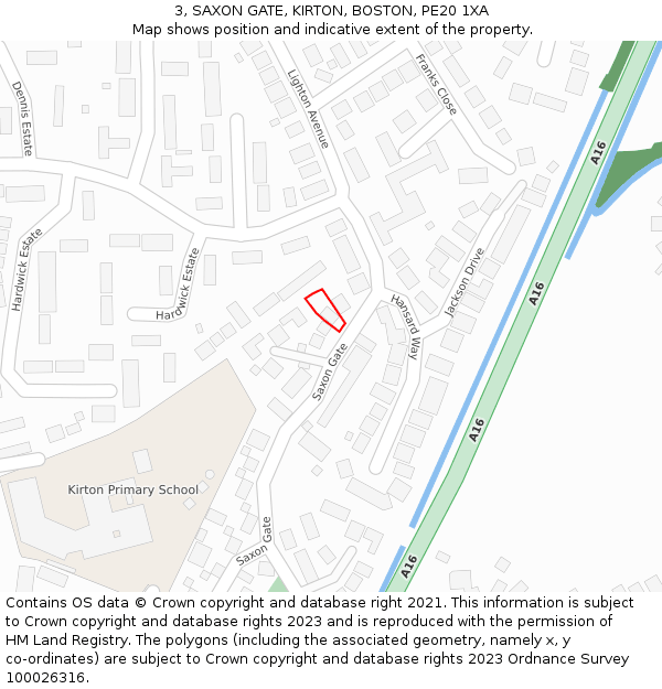 3, SAXON GATE, KIRTON, BOSTON, PE20 1XA: Location map and indicative extent of plot