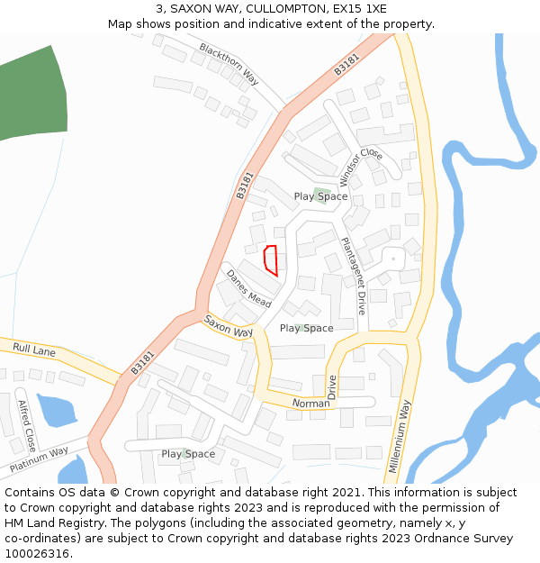 3, SAXON WAY, CULLOMPTON, EX15 1XE: Location map and indicative extent of plot