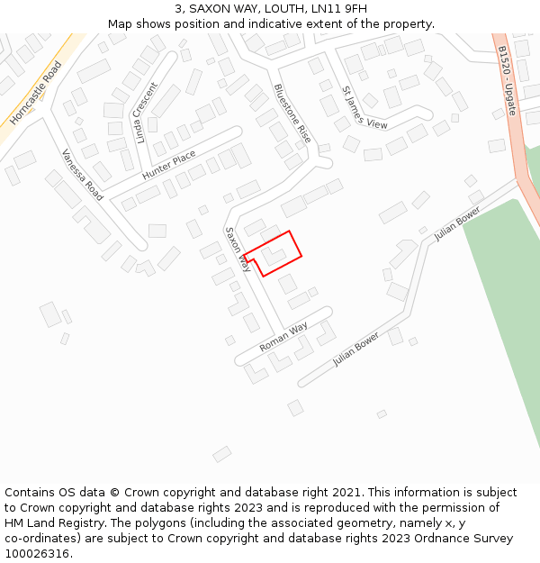 3, SAXON WAY, LOUTH, LN11 9FH: Location map and indicative extent of plot