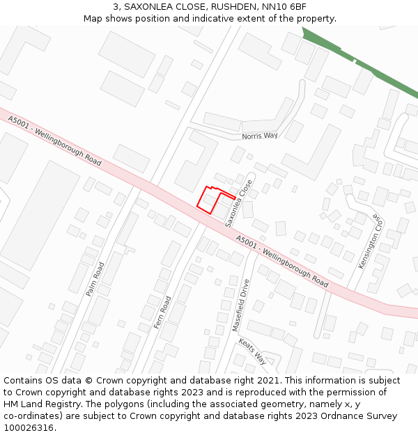 3, SAXONLEA CLOSE, RUSHDEN, NN10 6BF: Location map and indicative extent of plot