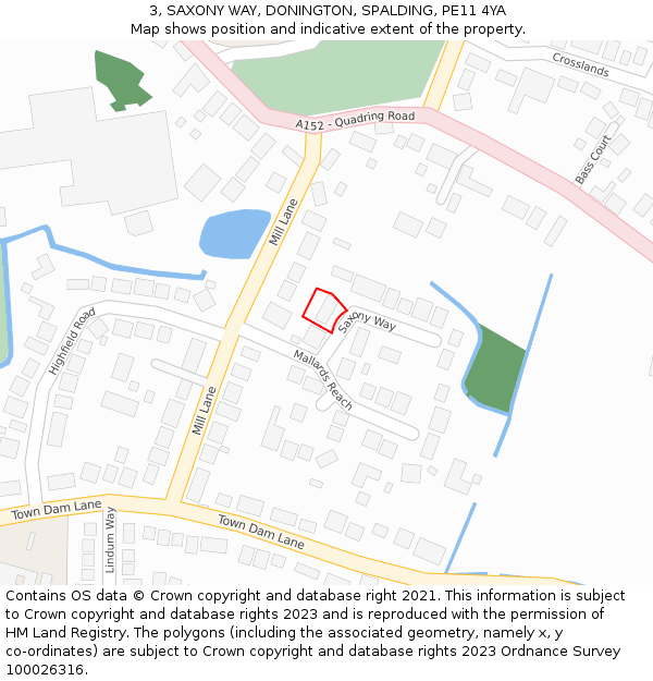 3, SAXONY WAY, DONINGTON, SPALDING, PE11 4YA: Location map and indicative extent of plot