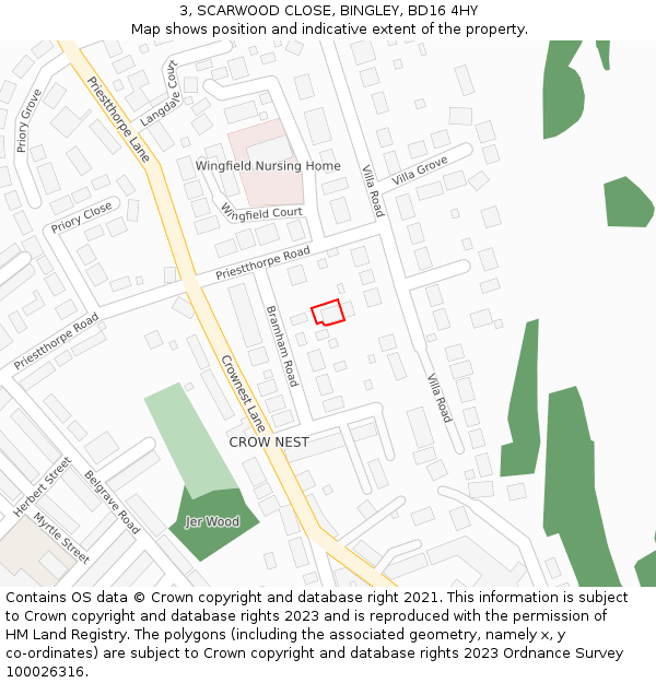 3, SCARWOOD CLOSE, BINGLEY, BD16 4HY: Location map and indicative extent of plot