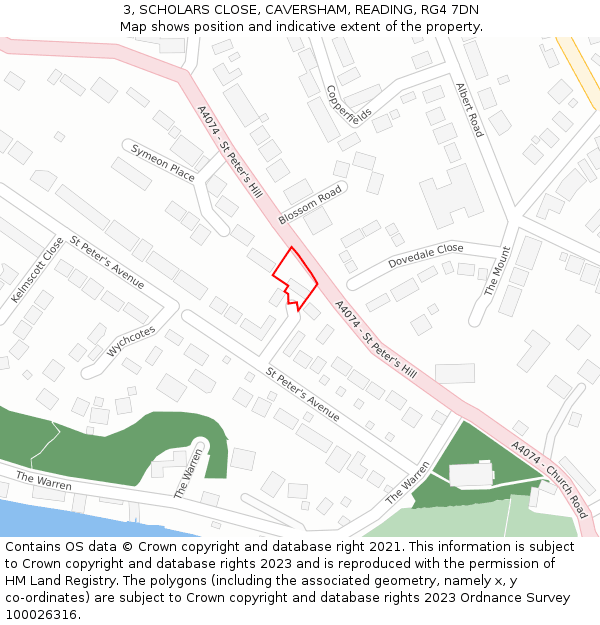 3, SCHOLARS CLOSE, CAVERSHAM, READING, RG4 7DN: Location map and indicative extent of plot