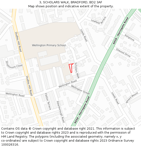 3, SCHOLARS WALK, BRADFORD, BD2 3AF: Location map and indicative extent of plot