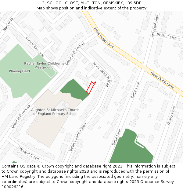 3, SCHOOL CLOSE, AUGHTON, ORMSKIRK, L39 5DP: Location map and indicative extent of plot