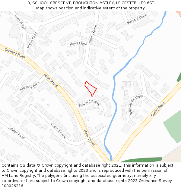 3, SCHOOL CRESCENT, BROUGHTON ASTLEY, LEICESTER, LE9 6ST: Location map and indicative extent of plot