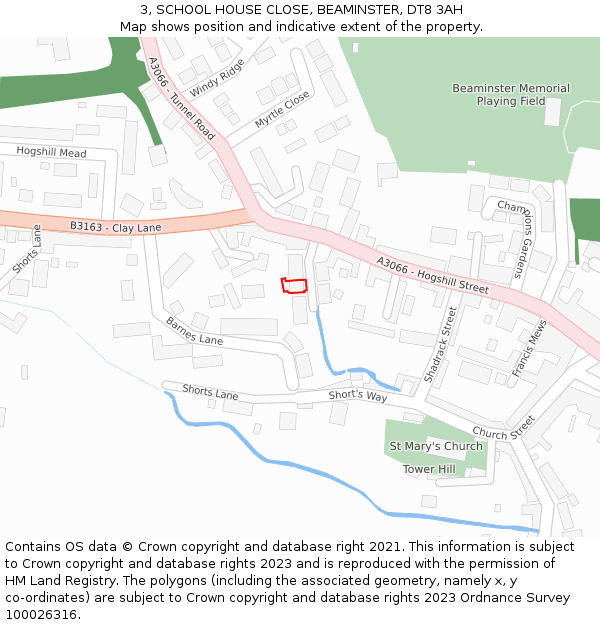 3, SCHOOL HOUSE CLOSE, BEAMINSTER, DT8 3AH: Location map and indicative extent of plot