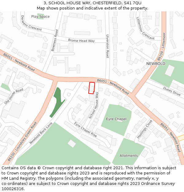 3, SCHOOL HOUSE WAY, CHESTERFIELD, S41 7QU: Location map and indicative extent of plot