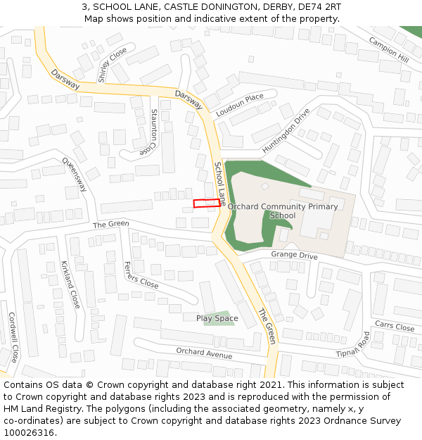 3, SCHOOL LANE, CASTLE DONINGTON, DERBY, DE74 2RT: Location map and indicative extent of plot