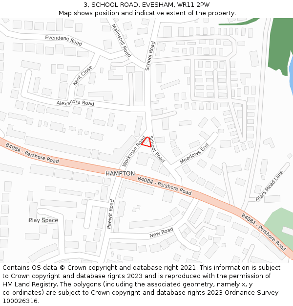 3, SCHOOL ROAD, EVESHAM, WR11 2PW: Location map and indicative extent of plot
