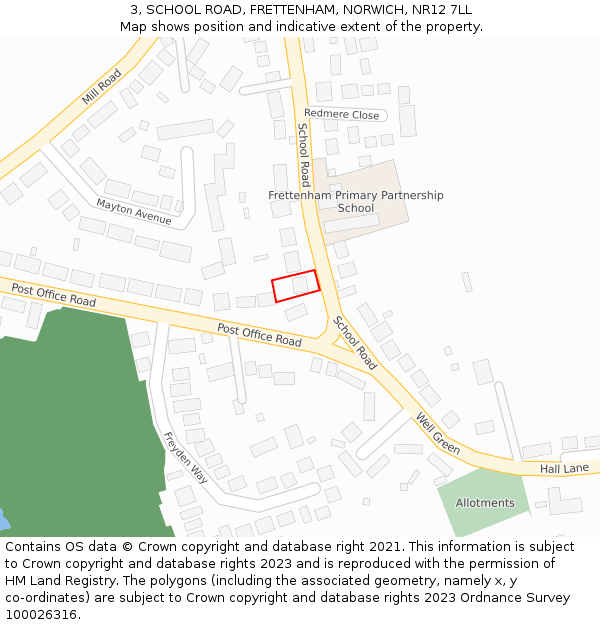 3, SCHOOL ROAD, FRETTENHAM, NORWICH, NR12 7LL: Location map and indicative extent of plot