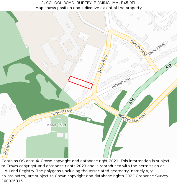 3, SCHOOL ROAD, RUBERY, BIRMINGHAM, B45 9EL: Location map and indicative extent of plot