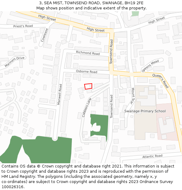 3, SEA MIST, TOWNSEND ROAD, SWANAGE, BH19 2FE: Location map and indicative extent of plot