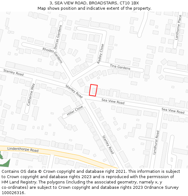 3, SEA VIEW ROAD, BROADSTAIRS, CT10 1BX: Location map and indicative extent of plot