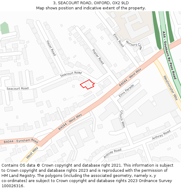 3, SEACOURT ROAD, OXFORD, OX2 9LD: Location map and indicative extent of plot