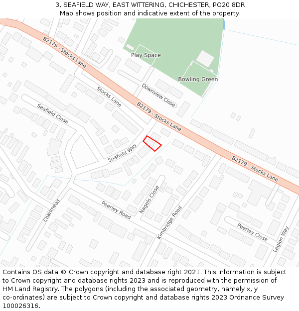 3, SEAFIELD WAY, EAST WITTERING, CHICHESTER, PO20 8DR: Location map and indicative extent of plot