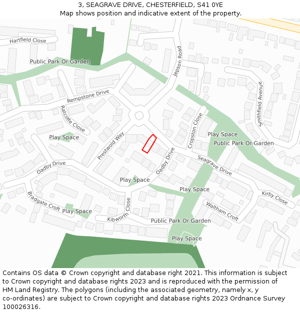 3, SEAGRAVE DRIVE, CHESTERFIELD, S41 0YE: Location map and indicative extent of plot