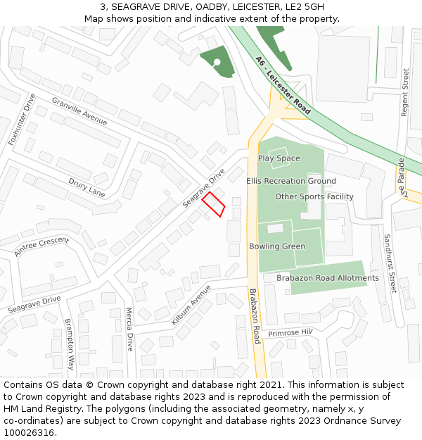 3, SEAGRAVE DRIVE, OADBY, LEICESTER, LE2 5GH: Location map and indicative extent of plot