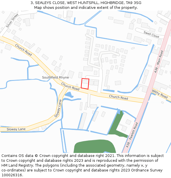 3, SEALEYS CLOSE, WEST HUNTSPILL, HIGHBRIDGE, TA9 3SG: Location map and indicative extent of plot