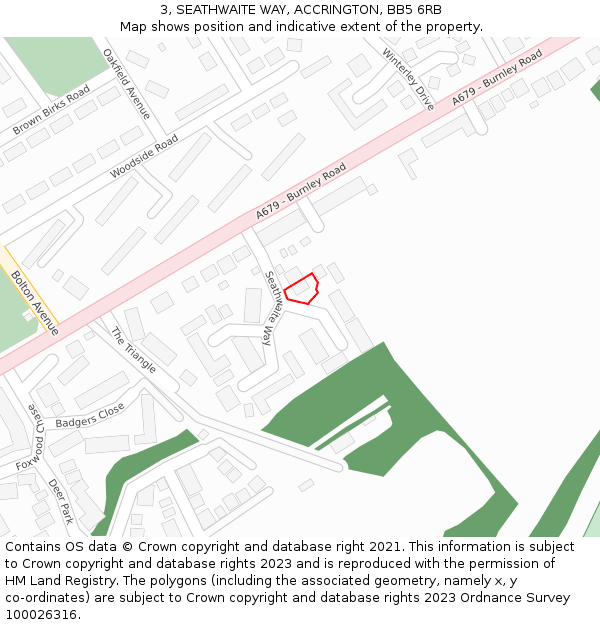 3, SEATHWAITE WAY, ACCRINGTON, BB5 6RB: Location map and indicative extent of plot