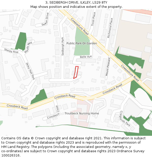 3, SEDBERGH DRIVE, ILKLEY, LS29 8TY: Location map and indicative extent of plot