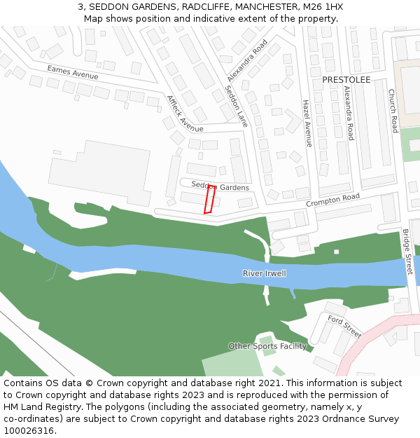 3, SEDDON GARDENS, RADCLIFFE, MANCHESTER, M26 1HX: Location map and indicative extent of plot